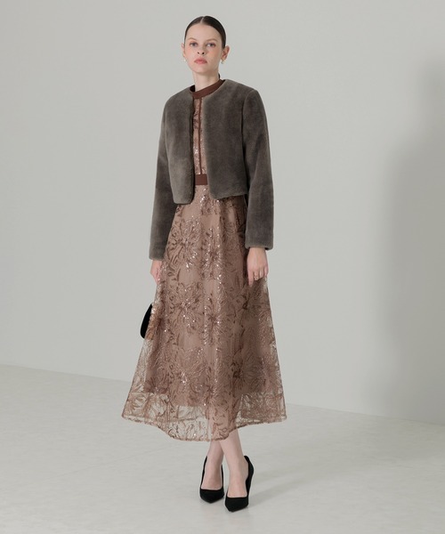 ファー クルーネック ノーカラーショートコート Leja（レジャ）の「【LEJA】ドレスに合うアウターノーカラー