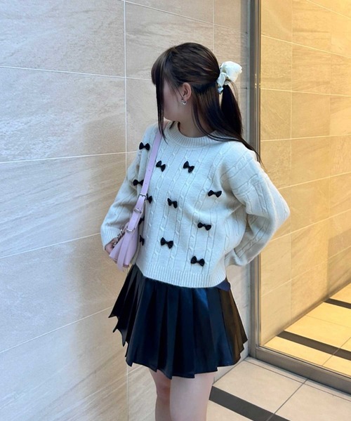 SPIGA（スピーガ）の「ﾘﾎﾞﾝﾓﾁｰﾌﾆｯﾄﾄｯﾌﾟｽ（ニット/セーター・レディース・ホワイト/ベージュ・FREE）」の16枚目の写真