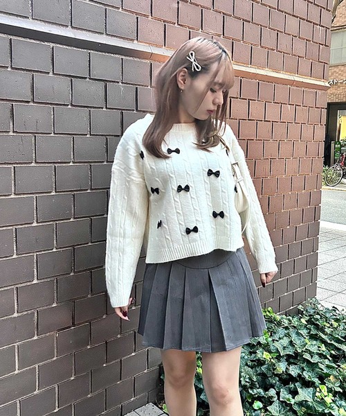 SPIGA（スピーガ）の「ﾘﾎﾞﾝﾓﾁｰﾌﾆｯﾄﾄｯﾌﾟｽ（ニット/セーター・レディース・ホワイト/ベージュ・FREE）」の15枚目の写真