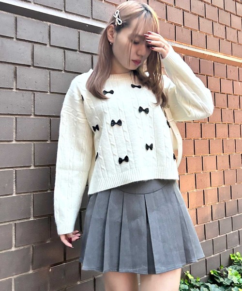 SPIGA（スピーガ）の「ﾘﾎﾞﾝﾓﾁｰﾌﾆｯﾄﾄｯﾌﾟｽ（ニット/セーター・レディース・ホワイト/ベージュ・FREE）」の13枚目の写真