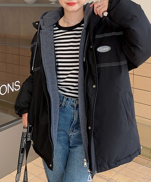 Miniministore(ミニミニストア)の「エコダウンジャケット フード付中綿コート(ブルゾン・レディース・ブルー/ベージュ/ブラック・L/XL)」の2枚目の写真