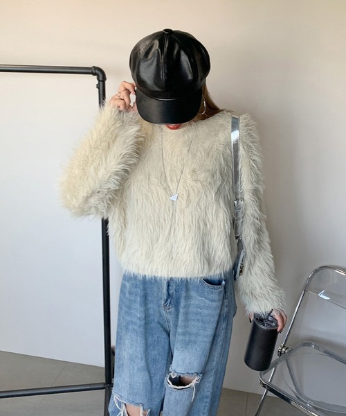 non-hedge(ノンヘッジ)の「シャギーニットトップス(ニット/セーター・レディース・オフホワイト/チャコールグレー/ブルー/ピンク/ベージュ・FREE)」の16枚目の写真