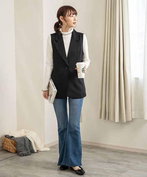 SEU（エスイーユー）の「テーラードベスト/ジレ ハーフ丈 オーバー ゆったり 大人カジュアル 【オフィスカジュアル】【きれいめカジュアル】（ベスト・レディース・ブラック/ベージュ/ベージュ系その他/ブラック系その他・フリー）」の21枚目の写真
