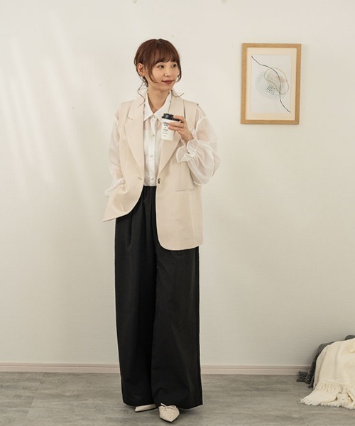 SEU（エスイーユー）の「テーラードベスト/ジレ ハーフ丈 オーバー ゆったり 大人カジュアル 【オフィスカジュアル】【きれいめカジュアル】（ベスト・レディース・ブラック/ベージュ/ベージュ系その他/ブラック系その他・フリー）」の14枚目の写真