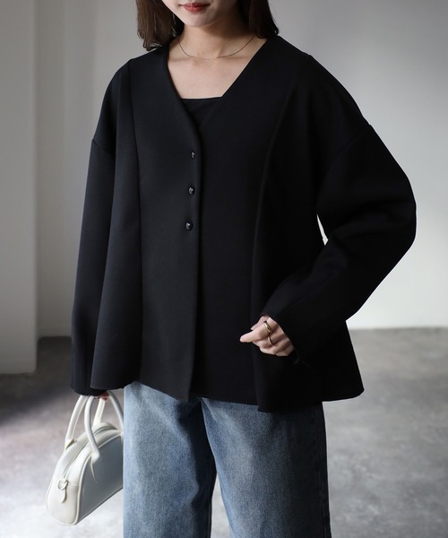 Riberry（リベリー）の「ダンボールペプラムカーディガン（カーディガン/ボレロ・レディース・ブラック/アイボリー・FREE）」の7枚目の写真