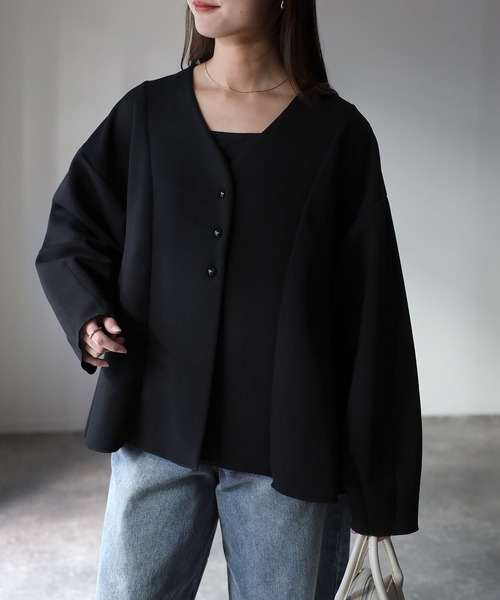 Riberry（リベリー）の「ダンボールペプラムカーディガン（カーディガン/ボレロ・レディース・ブラック/アイボリー・FREE）」の9枚目の写真