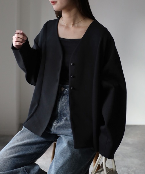 Riberry（リベリー）の「ダンボールペプラムカーディガン（カーディガン/ボレロ・レディース・ブラック/アイボリー・FREE）」の12枚目の写真