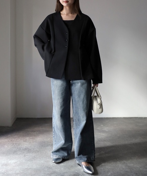 Riberry（リベリー）の「ダンボールペプラムカーディガン（カーディガン/ボレロ・レディース・ブラック/アイボリー・FREE）」の13枚目の写真