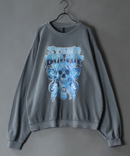 セール】Pigment Classical Graphic Sweat Shirt/ピグメント加工
