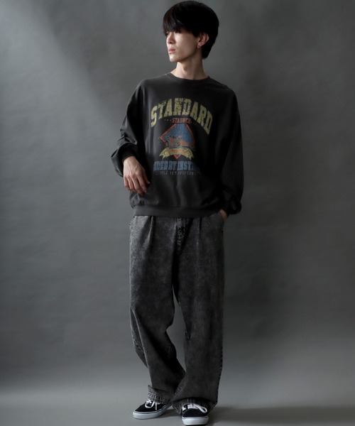 セール】Pigment Classical Graphic Sweat Shirt/ピグメント加工