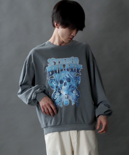 セール】Pigment Classical Graphic Sweat Shirt/ピグメント加工