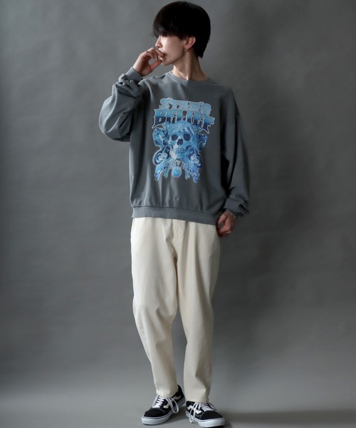 セール】Pigment Classical Graphic Sweat Shirt/ピグメント加工