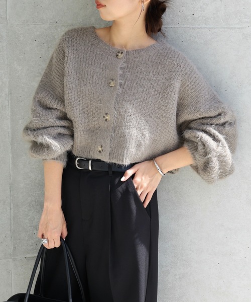 ショート丈フェザーヤーン2wayニットカーディガン（ニット/セーター