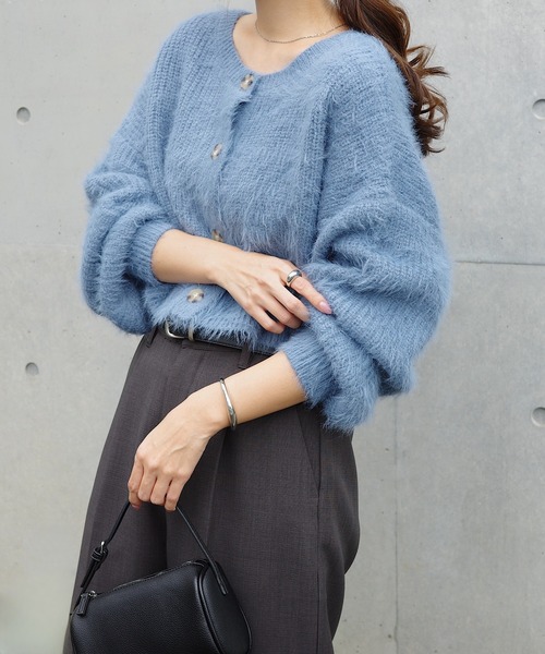 ショート丈フェザーヤーン2wayニットカーディガン（ニット/セーター