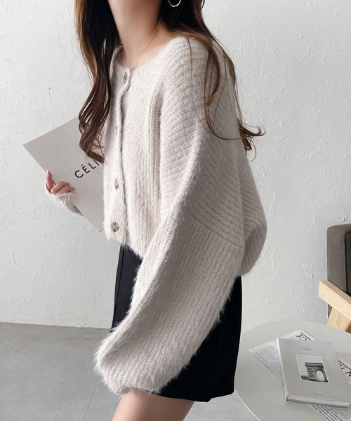 ショート丈フェザーヤーン2wayニットカーディガン（ニット/セーター