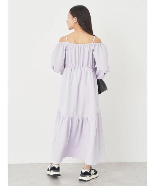 earth music&ecology（アースミュージックアンドエコロジー）の「2wayパフスリーブ表面感ワンピース（ワンピース・レディース・パープル/ブラック/オフホワイト・FREE）」の11枚目の写真