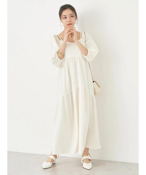 earth music&ecology（アースミュージックアンドエコロジー）の「2wayパフスリーブ表面感ワンピース（ワンピース・レディース・パープル/ブラック/オフホワイト・FREE）」の12枚目の写真