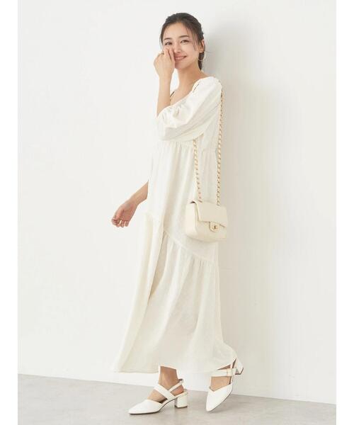 earth music&ecology（アースミュージックアンドエコロジー）の「2wayパフスリーブ表面感ワンピース（ワンピース・レディース・パープル/ブラック/オフホワイト・FREE）」の13枚目の写真