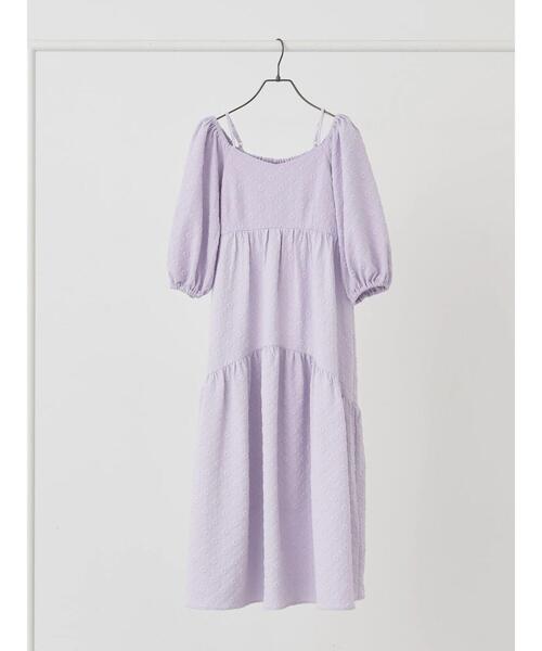 earth music&ecology（アースミュージックアンドエコロジー）の「2wayパフスリーブ表面感ワンピース（ワンピース・レディース・パープル/ブラック/オフホワイト・FREE）」の8枚目の写真