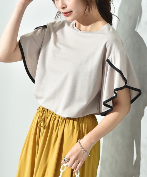 INTERPLANET（インタープラネット）の「【接触冷感】カノコ袖パイピングプルオーバー（Tシャツ/カットソー・レディース・ブラック/グレイッシュベージュ/オフホワイト・FREE）」の3枚目の写真