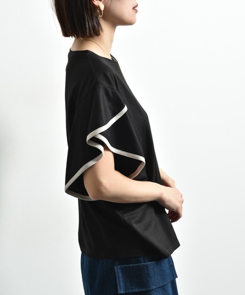 INTERPLANET（インタープラネット）の「【接触冷感】カノコ袖パイピングプルオーバー（Tシャツ/カットソー・レディース・ブラック/グレイッシュベージュ/オフホワイト・FREE）」の5枚目の写真