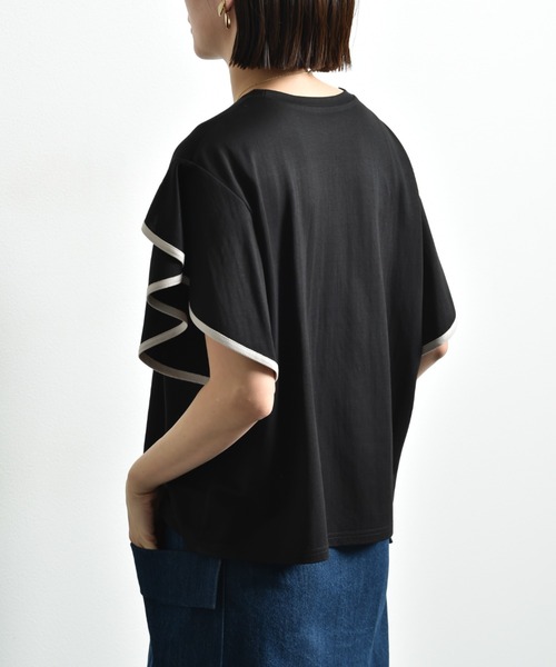 INTERPLANET（インタープラネット）の「【接触冷感】カノコ袖パイピングプルオーバー（Tシャツ/カットソー・レディース・ブラック/グレイッシュベージュ/オフホワイト・FREE）」の7枚目の写真