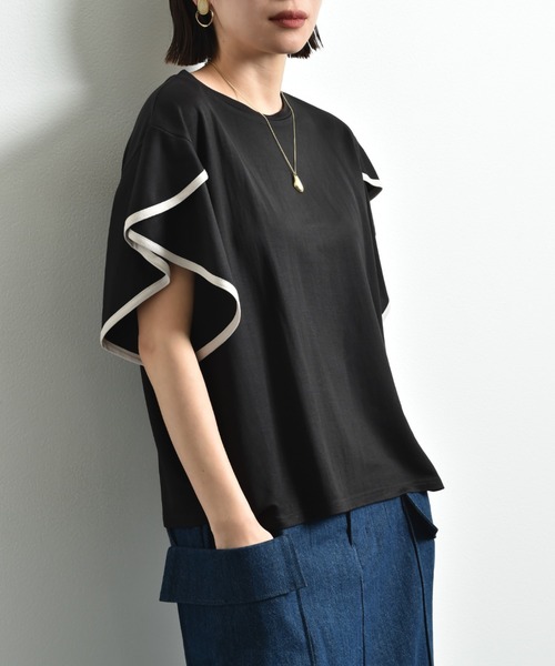 INTERPLANET（インタープラネット）の「【接触冷感】カノコ袖パイピングプルオーバー（Tシャツ/カットソー・レディース・ブラック/グレイッシュベージュ/オフホワイト・FREE）」の4枚目の写真