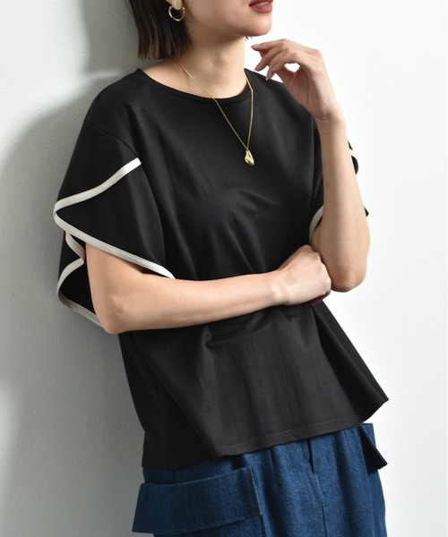 INTERPLANET（インタープラネット）の「【接触冷感】カノコ袖パイピングプルオーバー（Tシャツ/カットソー・レディース・ブラック/グレイッシュベージュ/オフホワイト・FREE）」の8枚目の写真