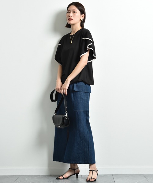 INTERPLANET（インタープラネット）の「【接触冷感】カノコ袖パイピングプルオーバー（Tシャツ/カットソー・レディース・ブラック/グレイッシュベージュ/オフホワイト・FREE）」の10枚目の写真