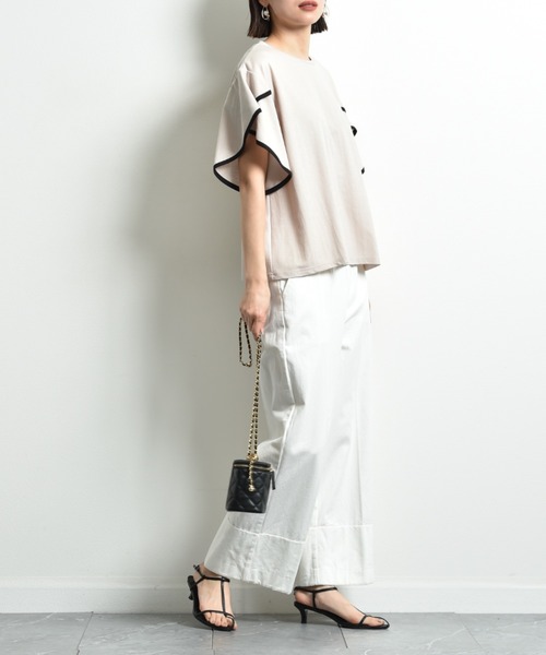 INTERPLANET（インタープラネット）の「【接触冷感】カノコ袖パイピングプルオーバー（Tシャツ/カットソー・レディース・ブラック/グレイッシュベージュ/オフホワイト・FREE）」の18枚目の写真