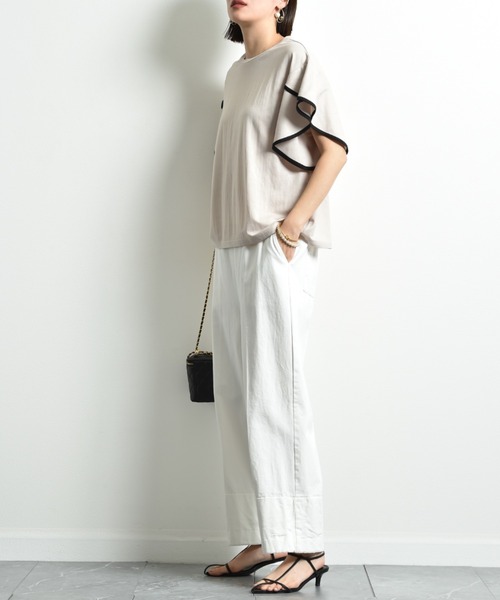 INTERPLANET（インタープラネット）の「【接触冷感】カノコ袖パイピングプルオーバー（Tシャツ/カットソー・レディース・ブラック/グレイッシュベージュ/オフホワイト・FREE）」の19枚目の写真