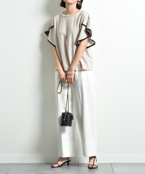 INTERPLANET（インタープラネット）の「【接触冷感】カノコ袖パイピングプルオーバー（Tシャツ/カットソー・レディース・ブラック/グレイッシュベージュ/オフホワイト・FREE）」の20枚目の写真