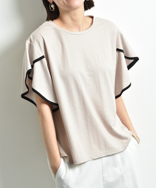 INTERPLANET（インタープラネット）の「【接触冷感】カノコ袖パイピングプルオーバー（Tシャツ/カットソー・レディース・ブラック/グレイッシュベージュ/オフホワイト・FREE）」の12枚目の写真