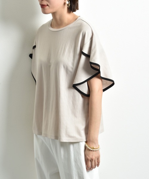 INTERPLANET（インタープラネット）の「【接触冷感】カノコ袖パイピングプルオーバー（Tシャツ/カットソー・レディース・ブラック/グレイッシュベージュ/オフホワイト・FREE）」の15枚目の写真