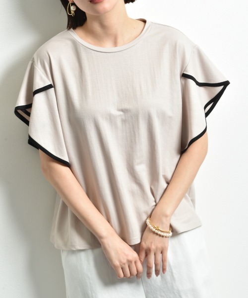 INTERPLANET（インタープラネット）の「【接触冷感】カノコ袖パイピングプルオーバー（Tシャツ/カットソー・レディース・ブラック/グレイッシュベージュ/オフホワイト・FREE）」の16枚目の写真