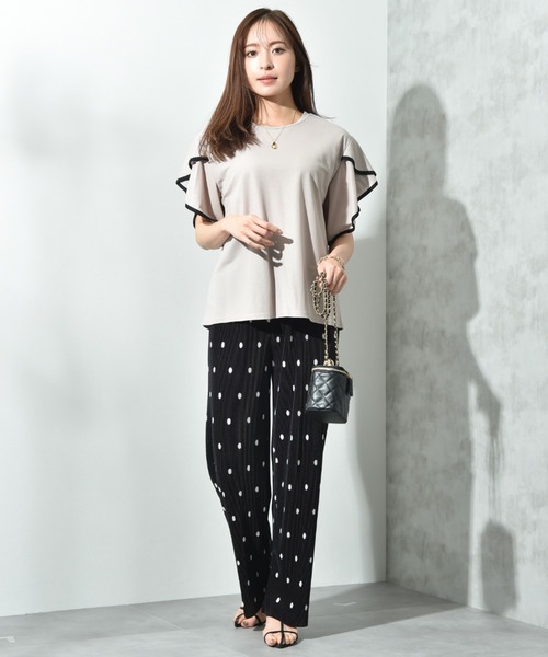 INTERPLANET（インタープラネット）の「【接触冷感】カノコ袖パイピングプルオーバー（Tシャツ/カットソー・レディース・ブラック/グレイッシュベージュ/オフホワイト・FREE）」の21枚目の写真