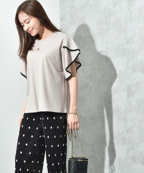 INTERPLANET（インタープラネット）の「【接触冷感】カノコ袖パイピングプルオーバー（Tシャツ/カットソー・レディース・ブラック/グレイッシュベージュ/オフホワイト・FREE）」の22枚目の写真