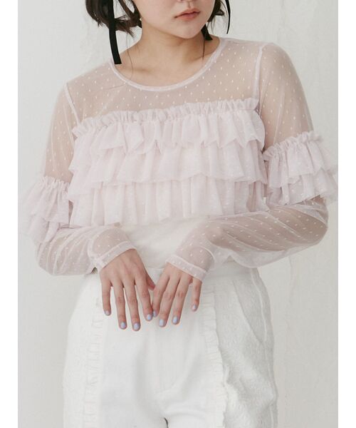 merry jenny（メリージェニー）の「ドットチュールティアードtops（Tシャツ/カットソー・レディース・オフホワイト/ブラック/ピンク・FREE）」の3枚目の写真