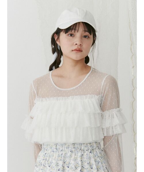 merry jenny（メリージェニー）の「ドットチュールティアードtops（Tシャツ/カットソー・レディース・オフホワイト/ブラック/ピンク・FREE）」の8枚目の写真