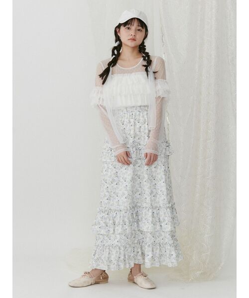 merry jenny（メリージェニー）の「ドットチュールティアードtops（Tシャツ/カットソー・レディース・オフホワイト/ブラック/ピンク・FREE）」の10枚目の写真