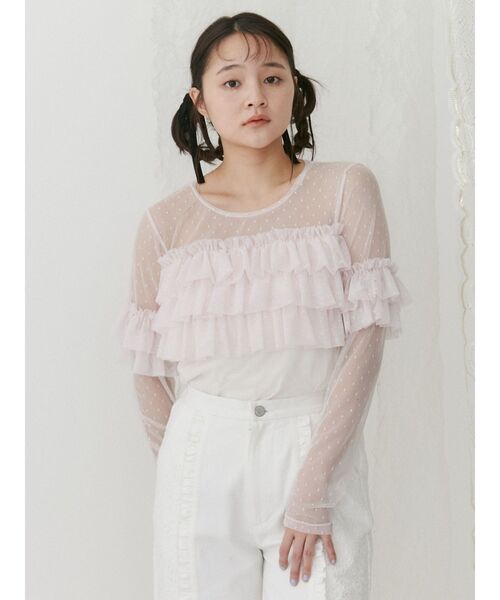 merry jenny（メリージェニー）の「ドットチュールティアードtops（Tシャツ/カットソー・レディース・オフホワイト/ブラック/ピンク・FREE）」の12枚目の写真