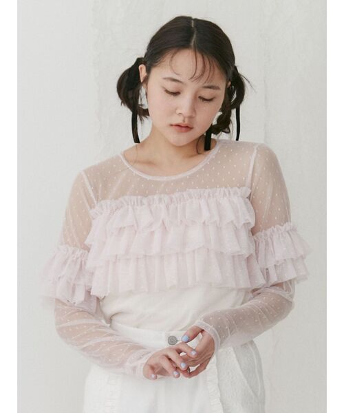 merry jenny（メリージェニー）の「ドットチュールティアードtops（Tシャツ/カットソー・レディース・オフホワイト/ブラック/ピンク・FREE）」の13枚目の写真