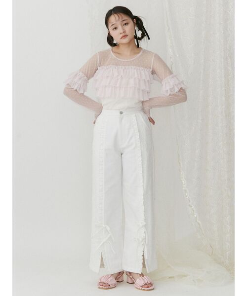 merry jenny（メリージェニー）の「ドットチュールティアードtops（Tシャツ/カットソー・レディース・オフホワイト/ブラック/ピンク・FREE）」の15枚目の写真