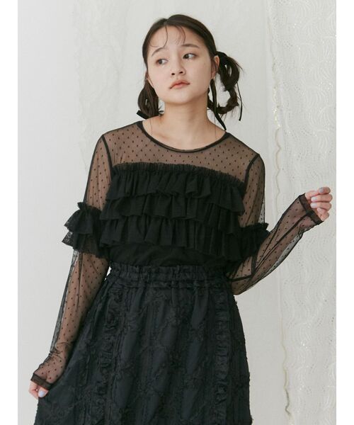 merry jenny（メリージェニー）の「ドットチュールティアードtops（Tシャツ/カットソー・レディース・オフホワイト/ブラック/ピンク・FREE）」の16枚目の写真