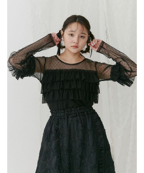 merry jenny（メリージェニー）の「ドットチュールティアードtops（Tシャツ/カットソー・レディース・オフホワイト/ブラック/ピンク・FREE）」の18枚目の写真