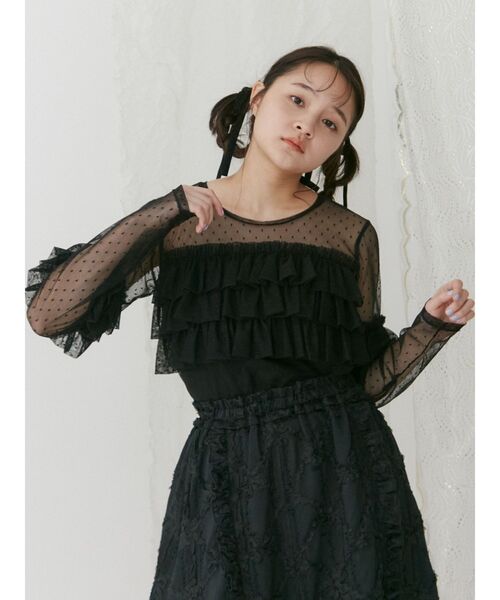 merry jenny（メリージェニー）の「ドットチュールティアードtops（Tシャツ/カットソー・レディース・オフホワイト/ブラック/ピンク・FREE）」の19枚目の写真