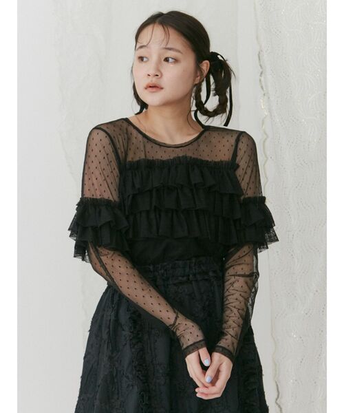 merry jenny（メリージェニー）の「ドットチュールティアードtops（Tシャツ/カットソー・レディース・オフホワイト/ブラック/ピンク・FREE）」の20枚目の写真