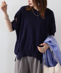 atONE 袖脇オープンVネック5分袖ニット