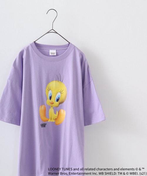 TWEETY(トゥウィーティー)の「TWEETY転写プリントオーバーサイズTシャツ(Tシャツ/カットソー・レディース・杢グレー/オフホワイト/チャコール/モカ/ミント/ラベンダー・XL/L/M)」の6枚目の写真