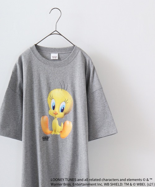 TWEETY(トゥウィーティー)の「TWEETY転写プリントオーバーサイズTシャツ(Tシャツ/カットソー・レディース・杢グレー/オフホワイト/チャコール/モカ/ミント/ラベンダー・XL/L/M)」の3枚目の写真